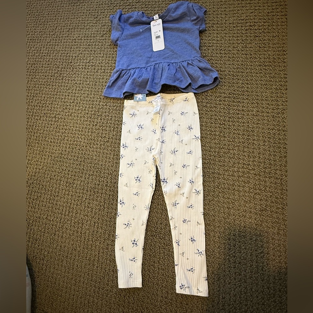 Splendid Blue Top and Cream Floral Leggings Set